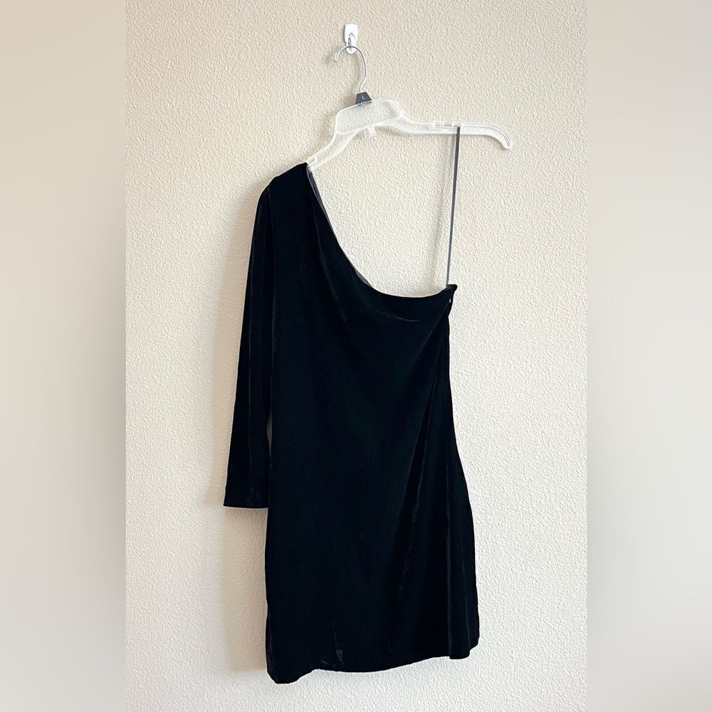 Theory One Shoulder Velvet Mini Dress